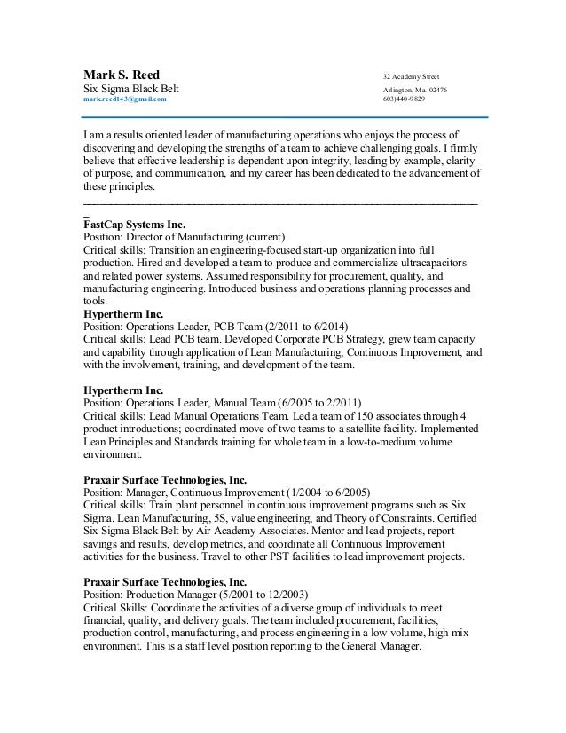 six sigma black belt resume