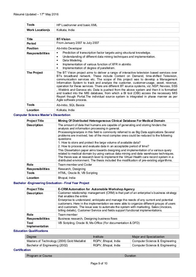loadrunner resume