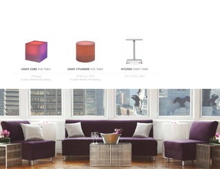 WWW.AFREVENTS.COM
57
LIGHT CUBE END TABLE
18"Square
Includes Wireless LED Lighting
LIGHT CYLINDER END TABLE
22"Round x 18"H
Includes Wireless LED Lighting
HYLTON TABLET TABLE
18"L x 12"D x 28"H
 