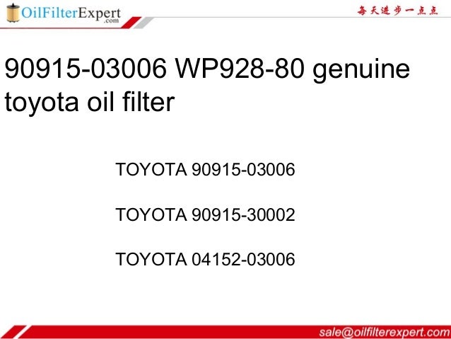 Toyota Oil Filter Application Chart