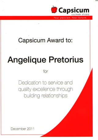Capsicum Culinary Studio - Certificate - December 2011