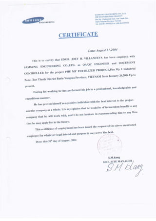 Samsung VIETNAM certificate