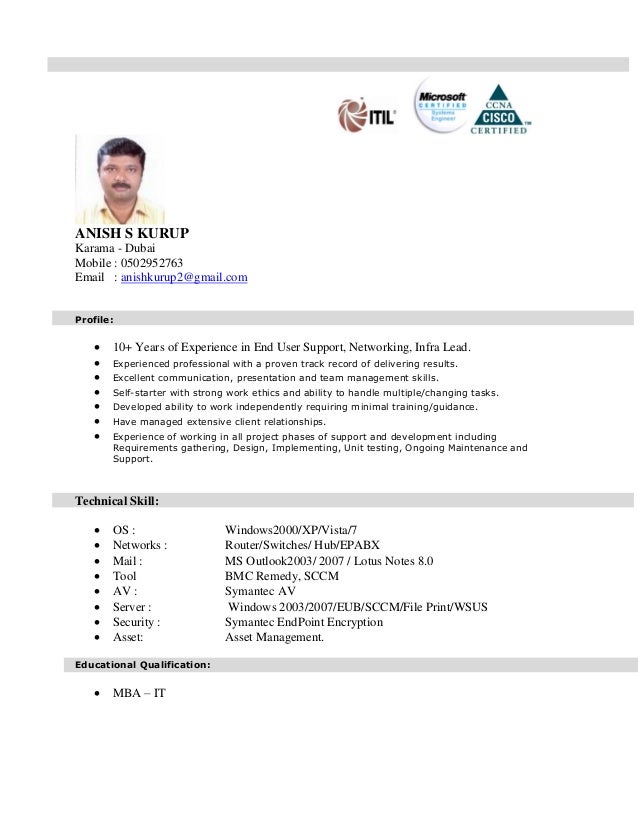Technical Support Resume India anish kurup cv for technical support jan 2015 Technical Support Resume India anish kurup cv for technical support jan 2015