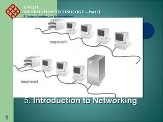 ENG224
INFORMATION TECHNOLOGY – Part II
5. Introduction to Networking
1
5.5. Introduction to NetworkingIntroduction to Networking
 