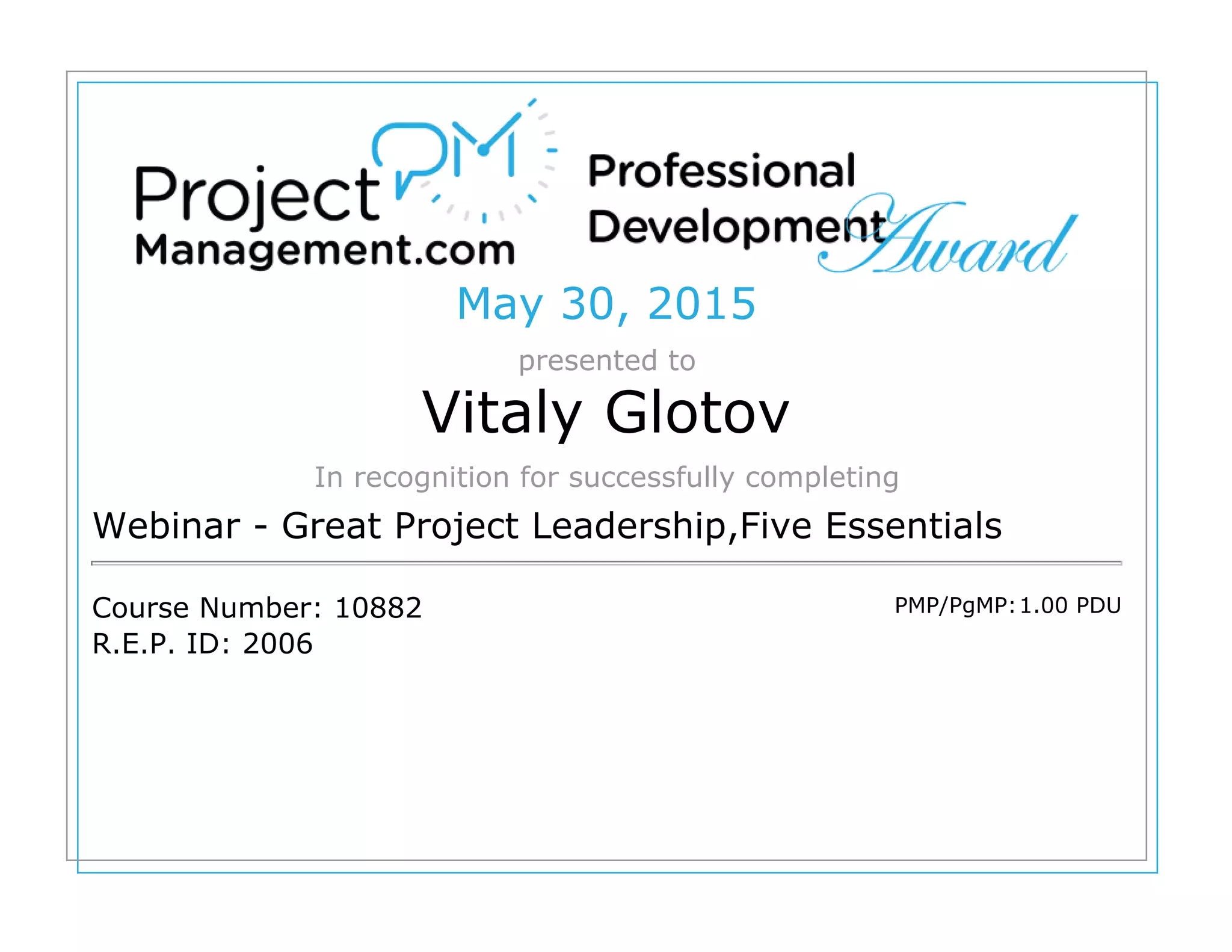 Certificate Great Project Leadership, Five Essentials | PDF
