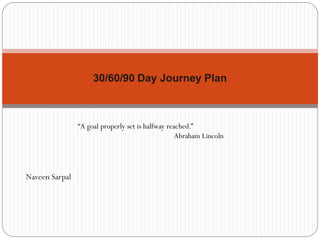 30/60/90 Day Journey Plan
Naveen Sarpal
“A goal properly set is halfway reached.”
Abraham Lincoln
 
