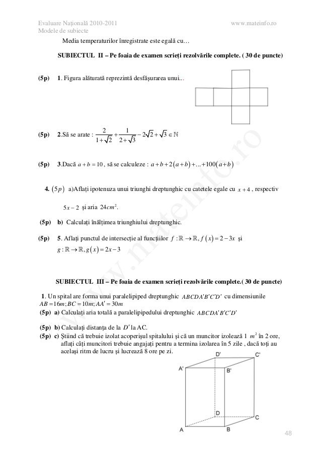 90 De Variante Pentru Evaluarea Nationala La Matematica Cls A Viii A