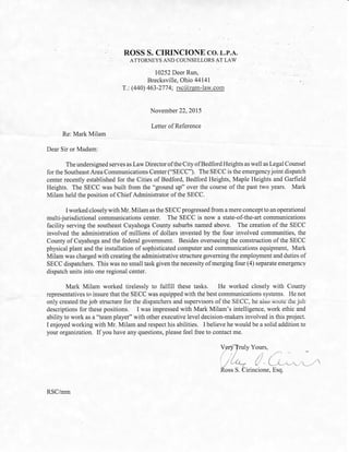 Mark Milam Recommendation Letter from Ross Cirincione