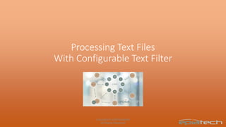 Processing Text Files
With Configurable Text Filter
Copyright © 2009 Epiatech
All Rights Reserved
 