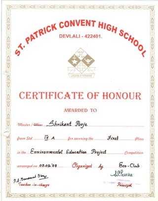 Environment Project Certificate Pdf