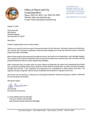 City Council Letter of Appreciation