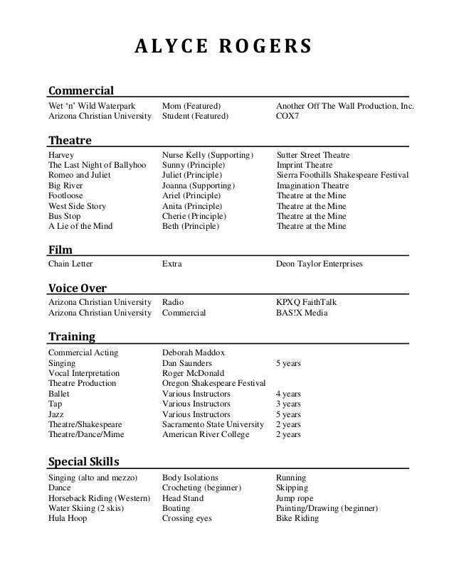 alyce rogers theatrical resume linkedin