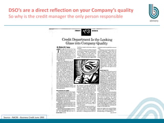 DSO’s are a direct reflection on your Company’s quality
So why is the credit manager the only person responsible
Source – NACM – Business Credit June 1993
 