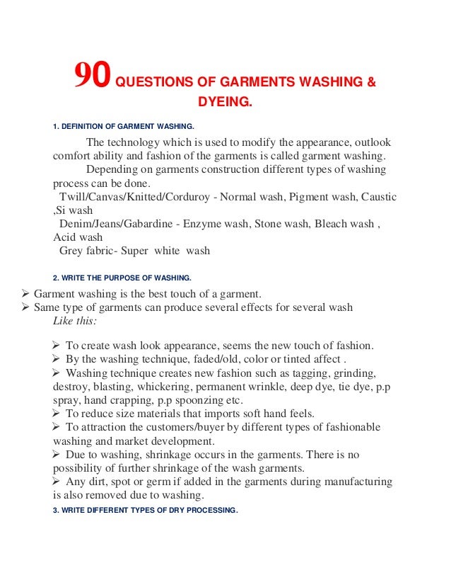 90 Questions Of Garments Washing Dyeing Tai Liệu 90 Cau Hỏi Cần L