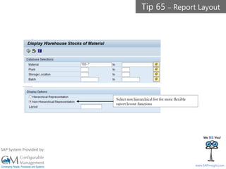 SAPinsight16
www.SAPinsight.com
SAP System Provided by:
Tip 65 – Report Layout
 