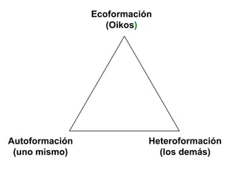 Autoformación (uno mismo) Heteroformación (los demás) Ecoformación (Oikos ) 