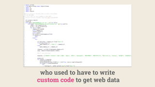 who used to have to write
custom code to get web data
 