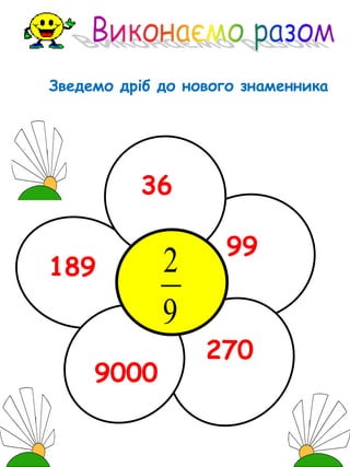 99
189
270
36
9000
9
2
Зведемо дріб до нового знаменника
 