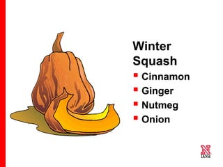 29 29
29
Winter
Squash
 Cinnamon
 Ginger
 Nutmeg
 Onion
 