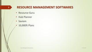 RESOURCE MANAGEMENT SOFTWARES
• Resource Guru
• Hub Planner
• Saviom
• 10,000ft Plans
11-03-2018Cloud Management Mechanisms
9
 