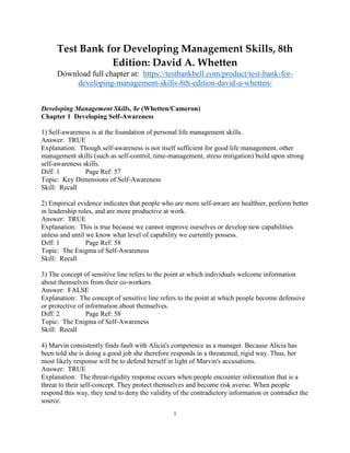 Test Bank for Developing Management Skills, 8th Edition: David A ...