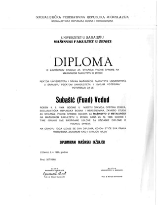 Vedud Subasic Bachelor Degree Diploma 01