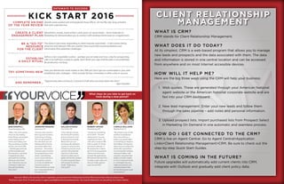 CLIENT RELATIONSHIP
MANAGEMENT
What steps do you take to get back on
track during a slow period?
BOB SINOPOLI
Great Barrin...