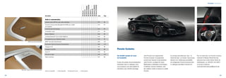 BOSE® Surround Sound-System 
Burmester® High-End Surround Sound-System 
Porsche Exclusive. 
Une identité marquée du sceau 
de l’exclusivité. 
En plus des options de personnalisation 
présentées dans ce catalogue, nous 
vous proposons une vaste palette de 
prestations pour embellir davantage 
votre Porsche via le département 
Porsche Exclusive. Un programme 
exclusif pour façonner et personnaliser 
votre Porsche, au départ de l’usine. 
Modifications esthétiques et techniques, 
à l’intérieur comme à l’extérieur, avec 
des matières nobles et toujours la qualité 
Porsche. 
Un principe primordial pour nous : le 
travail fait main, sur mesure. Vous pouvez 
découvrir les nombreuses possibilités 
de configuration Porsche Exclusive dans 
le catalogue spécifique Exclusive 911. 
Personnalité | Personnalisation 
Pour en savoir plus sur Porsche Exclusive, 
contactez le Réseau Officiel Porsche, 
adressez-vous à notre Centre Clients de 
Zuffenhausen, au +49 (0)711 911-25977 
ou écrivez à l’adresse 
customercenter-exclusive@porsche.de 
Description 
911 Carrera 
911 Carrera S 
911 Carrera Cabriolet 
911 Carrera S Cabriolet 
911 Carrera 4 
911 Carrera 4S 
911 Carrera 4 Cabriolet 
911 Carrera 4S Cabriolet 
Code Page 
Audio et communication. 
Système audio CDR Plus avec radio numérique • • • • • • • • P25 96 
Porsche Communication Management (PCM) avec module 
• • • • • • • • P23 97 
de navigation 
Carnet de bord électronique • • • • • • • • 641 99 
Commande vocale • • • • • • • • 671 99 
Module téléphone • • • • • • • • 666 98 
Combiné Bluetooth® pour module téléphone • • • • • • • • 669 98 
Pré-équipement pour téléphone mobile • • • • • • • • 619 99 
BOSE® Surround Sound-System • • • • • • • • 680 101 
Burmester® High-End Surround Sound-System • • • • • • • • 682 102 
Chargeur 6 CD • • • • • • • • 692 98 
Chargeur 6 CD/DVD • • • • • • • • 693 98 
Tuner TV • • • • • • • • 676 99 
Services en ligne • • • • • • • • UN1 100 
Radio numérique • • • • • • • • 691 98 
– Option non disponible Option disponible • Équipement de série ■ Option gratuite 
132 133 
 