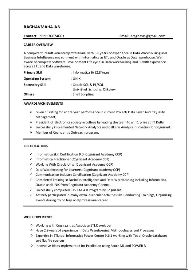 Resume RaghavMahajan ETL Developer