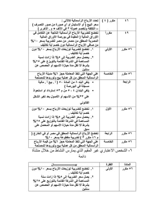 ٤٦) ‫ﻣﻛرر‬٤(: ‫ﻛﺎﻵﺗﻲ‬ ‫اﻟرأﺳﻣﺎﻟﯾﺔ‬ ‫اﻷرﺑﺎح‬ ‫ﺗﺣدد‬
( ‫اﻟﺗﺻرف‬ ‫ﺻور‬ ‫ﻣن‬ ‫ﺻورة‬ ‫أي‬ ‫أو‬ ‫اﻹﺳﺗﺑدل‬ ‫أو‬ ) ‫اﻟﺑﯾﻊ‬ ‫ﺳﻌر‬
–‫ﻋﻣوﻟﺔ‬ ‫وﺗﺧﺻم‬ ‫اﻟﺗﻛﻠﻔﺔ‬٣‫اﻷﺧرى‬ . ‫م‬ + ‫اﻵﻟف‬ ‫ﻓﻲ‬(
٤٩ً‫ا‬‫ﻣﻛرر‬‫ﻓﻲ‬ ‫اﻟﺗﻛﺎﻣل‬ ‫ﻋن‬ ‫اﻟﻧﺎﺗﺟﺔ‬ ‫اﻟرأﺳﻣﺎﻟﯾﺔ‬ ‫اﻷرﺑﺎح‬ ‫ﻟﻠﺿرﯾﺑﺔ‬ ‫ﺗﺧﺿﻊ‬
‫اﻟﻣﺎﻟﯾﺔ‬ ‫اﻷوراق‬ ‫ﺑورﺻﺔ‬ ‫ﻓﻲ‬ ‫اﻟﻣﻘﯾدة‬ ) ‫اﻟﻣﺎﻟﯾﺔ‬ ‫اﻷوراق‬
‫ﺑﺳﻌر‬ ‫ﻟﻠﺿرﯾﺑﺔ‬ ‫ﻣﺻر‬ ‫ﻣن‬ ‫ﻣﺻدر‬ ‫ﻣن‬ ‫اﻟﻣﺣﻘق‬ ‫اﻟﻣﺻرﯾﺔ‬١٠%
‫ﺗﻛﺎﻟﯾف‬ ‫أﯾﺔ‬ ‫ﺧﺻم‬ ‫دون‬ ‫اﻟرأﺳﻣﺎﻟﯾﺔ‬ ‫اﻷرﺑﺎح‬ ‫ﺻﺎﻓﻲ‬ ‫ﻣن‬
٥٦‫ﻣﻛرر‬‫اﻷوﻟﻰ‬١.‫ﺑﺳﻌر‬ ‫اﻷرﺑﺎح‬ ‫ﺗوزﯾﻌﺎت‬ ‫ﻟﻠﺿرﯾﺑﺔ‬ ‫ﺗﺧﺿﻊ‬١٠‫دون‬ %
. ‫ﺗﻛﺎﻟﯾف‬ ‫أﯾﺔ‬ ‫ﺧﺻم‬
٢.‫إﻟﻰ‬ ‫اﻟﺿرﯾﺑﺔ‬ ‫ﺳﻌر‬ ‫ﯾﺣﺻل‬٥‫ﻧﺳﺑﺔ‬ ‫زادت‬ ‫إذا‬ %
‫ﻋﻠﻰ‬ ‫ﺑﺎﻟﺗوﯾزع‬ ‫اﻟﻘﺎﺋﻣﺔ‬ ‫اﻟﺷرﻛﺔ‬ ‫ﻓﻲ‬ ‫اﻟﻣﺳﺎھﻣﺔ‬٢٥%
‫ﻋن‬ ‫اﻟﺣﺻص‬ ‫أو‬ ‫اﻷﺳﮭم‬ ‫ﺣﯾﺎزة‬ ‫ﻣدة‬ ‫ﺗﻘل‬ ‫أﻻ‬ ‫ﺑﺷرط‬
‫ﺳﻧﺗﯾن‬
٥٦‫ﻣﻛرر‬‫اﻟﺧﺎﻣﺳﺔ‬‫ﺣﺟز‬ ‫اﻟﻣﻌﺎﻣﻠﺔ‬ ‫ﺗﻧﻔذ‬ ‫اﻟﺗﻲ‬ ‫اﻟﺟﮭﺔ‬ ‫ﻋﻠﻰ‬٦‫اﻷرﺑﺎح‬ ‫ﻣدﯾﻧﺔ‬ %
‫ﻟﻠﻣﺻﻠﺣﺔ‬ ‫وﺗورﯾدھﺎ‬ ‫ﺑﯾﻊ‬ ‫ﻋﻣﻠﯾﺔ‬ ‫ﻛل‬ ‫ﻣن‬ ‫اﻟﻣﺣﻘق‬ ‫اﻟرأﺳﻣﺎﻟﯾﺔ‬
‫اﻟراﺑﻌﺔ‬•‫اﻟﺑﻧد‬ ‫ﯾﻠﻐﻰ‬٨‫اﻟﻣﺎدة‬ ‫ﻣن‬٥٠‫ﻣﺎﻟﯾﺔ‬ . ‫أ‬ ‫ﺑﯾﻊ‬ . ‫أ‬ )
( ‫اﻟﺑورﺻﺔ‬ ‫ﻓﻲ‬ ‫ﻣﺳﺟﻠﺔ‬
•‫اﻟﺑﻧدان‬ ‫ﯾﻠﻐﻰ‬٤،٥‫م‬ ‫ﻣن‬٥٣‫اﺳﺗﺣواذ‬ ‫او‬ ‫إﺳﺗرداد‬
‫ﻋﻠﻰ‬٣٣‫اﻟﺷﻛل‬ ‫ﺗﻐﯾر‬ ‫ﺑﻌد‬ ‫اﻷﺻول‬ ‫أو‬ ‫اﻷﺳﮭم‬ ‫ﻣن‬ %
‫اﻟﻘﺎﻧوﻧﻲ‬
٥٦‫ﻣﻛرر‬‫اﻷول‬١.‫ﺑﺳﻌر‬ ‫اﻷرﺑﺎح‬ ‫ﺗوزﯾﻌﺎت‬ ‫ﻟﻠﺿرﯾﺑﺔ‬ ‫ﺗﺧﺿﻊ‬١٠‫دون‬ %
. ‫ﺗﻛﺎﻟﯾف‬ ‫أﯾﺔ‬ ‫ﺧﺻم‬
٢.‫إﻟﻰ‬ ‫اﻟﺿرﯾﺑﺔ‬ ‫ﺳﻌر‬ ‫ﯾﺣﺻل‬٥‫ﻧﺳﺑﺔ‬ ‫زادت‬ ‫إذا‬ %
‫ﻋﻠﻰ‬ ‫ﺑﺎﻟﺗوزﯾﻊ‬ ‫اﻟﻘﺎﺋﻣﺔ‬ ‫اﻟﺷرﻛﺔ‬ ‫ﻓﻲ‬ ‫اﻟﻣﺳﺎھﻣﺔ‬٢٥%
‫أو‬ ‫اﻷﺳﮭم‬ ‫ﺣﯾﺎزة‬ ‫ﻣدة‬ ‫ﺗﻘل‬ ‫أﻻ‬ ‫ﺑﺷرط‬‫ﻋﻠﻰ‬ ‫اﻟﻣﺣﺻل‬
‫ﺳﺑق‬
٥٦‫ﻣﻛرر‬‫اﻟراﺑﻌﺔ‬‫ﻓﻲ‬ ‫أو‬ ‫ﻣﺻر‬ ‫ﻓﻲ‬ ‫اﻟﻣﺣﻘق‬ ‫اﻟرأﺳﻣﺎﻟﯾﺔ‬ ‫اﻷرﺑﺎح‬ ‫ﺗﺧﺿﻎ‬) ‫اﻟﺧﺎرج‬
‫م‬٤٦‫ﻣﻛرر‬٣‫ﺑﺳﻌر‬ ‫ﻣﻘطوﻋﺔ‬ ‫ﻟﺿرﯾﺑﺔ‬ (١٠%
٥٦‫ﻣﻛرر‬‫اﻟﺧﺎﻣﺳﺔ‬‫ﺣﺟز‬ ‫اﻟﻣﻌﺎﻣﻠﺔ‬ ‫ﺗﻧﻔذ‬ ‫اﻟﺗﻲ‬ ‫اﻟﺟﮭﺔ‬ ‫ﻋﻠﻰ‬٦‫اﻷرﺑﺎح‬ ‫ﻗﯾﻣﺔ‬ ‫ﻣن‬ %
‫ﻟﻠﻣﺻﻠﺣﺔ‬ ‫وﺗورﯾدھﺎ‬ ‫ﺑﯾﻊ‬ ‫ﻋﻣﻠﯾﺔ‬ ‫ﻛل‬ ‫ﻣن‬ ‫اﻟﻣﺣﻘق‬ ‫اﻟرأﺳﻣﺎﻟﯾﺔ‬
٦-‫ﻣﻧﺷﺄة‬ ‫ﺧﻼل‬ ‫ﻣن‬ ‫اﻟﻧﺷﺎط‬ ‫ﯾﻣﺎرس‬ ‫اﻟذي‬ ‫اﻟﻣﻘﯾم‬ ‫ﻏﯾر‬ ‫اﻻﻋﺗﺑﺎري‬ ‫اﻟﺷﺧص‬
‫داﺋﻣﺔ‬
‫اﻟﻣﺎدة‬‫اﻟﻔﻘرة‬‫ﺑﯾــــ‬‫ــــــــــــــــــــــــــﺎن‬
٥٦‫ﻣﻛرر‬‫اﻷوﻟﻰ‬١.‫ﺑﺳﻌر‬ ‫اﻷرﺑﺎح‬ ‫ﺗوزﯾﻌﺎت‬ ‫ﻟﻠﺿرﯾﺑﺔ‬ ‫ﺗﺧﺿﻊ‬١٠‫دون‬ %
. ‫ﺗﻛﺎﻟﯾف‬ ‫أﯾﺔ‬ ‫ﺧﺻم‬
٢.‫إﻟﻰ‬ ‫اﻟﺿرﯾﺑﺔ‬ ‫ﺳﻌر‬ ‫ﯾﺻل‬٥‫ﺳﻧﺔ‬ ‫زادت‬ ‫إذا‬ %
‫ﻋﻠﻰ‬ ‫ﺑﺎﻟﺗوزﯾﻊ‬ ‫اﻟﻘﺎﺋﻣﺔ‬ ‫اﻟﺷرﻛﺔ‬ ‫ﻓﻲ‬ ‫اﻟﻣﺳﺎھﻣﺔ‬٢٥%
‫ﻋن‬ ‫اﻟﺣﺻص‬ ‫او‬ ‫اﻷﺳﮭم‬ ‫ﺣﯾﺎزة‬ ‫ﻣدة‬ ‫ﺗﻘل‬ ‫أﻻ‬ ‫ﺑﺷرط‬
‫ﺳﻧﺗﯾن‬
 