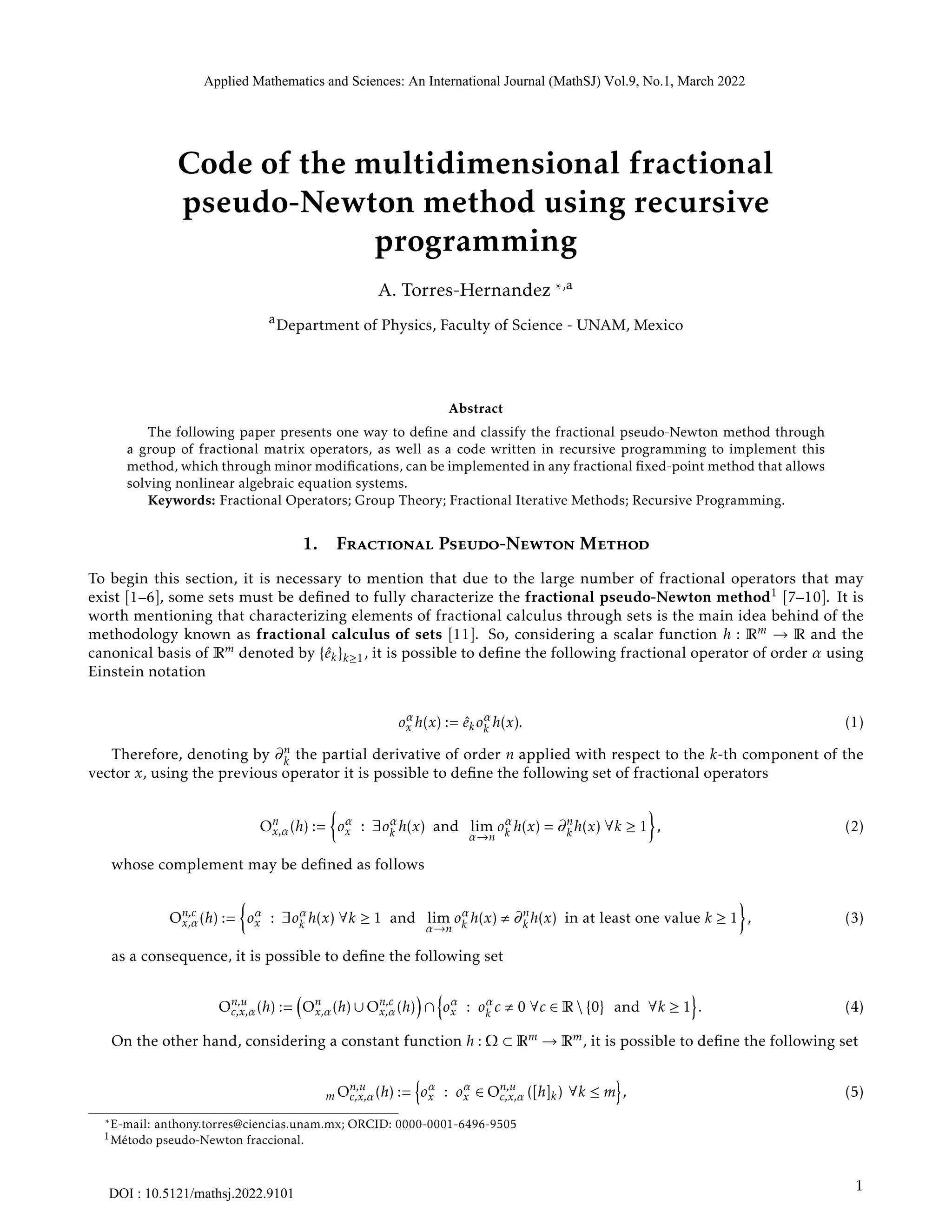 Code of the multidimensional fractional pseudo-Newton method using ...