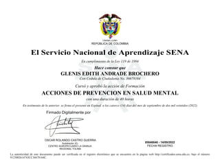 S
Libertad y orden
REPÚBLICA DE COLOMBIA
El Servicio Nacional de Aprendizaje SENA
En cumplimiento de la Ley 119 de 1994
Ha...