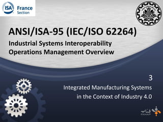 ANSI/ISA-95 (IEC/ISO 62264)
Integrated Manufacturing Systems
in the Context of Industry 4.0
Industrial Systems Interoperability
Operations Management Overview
3
 