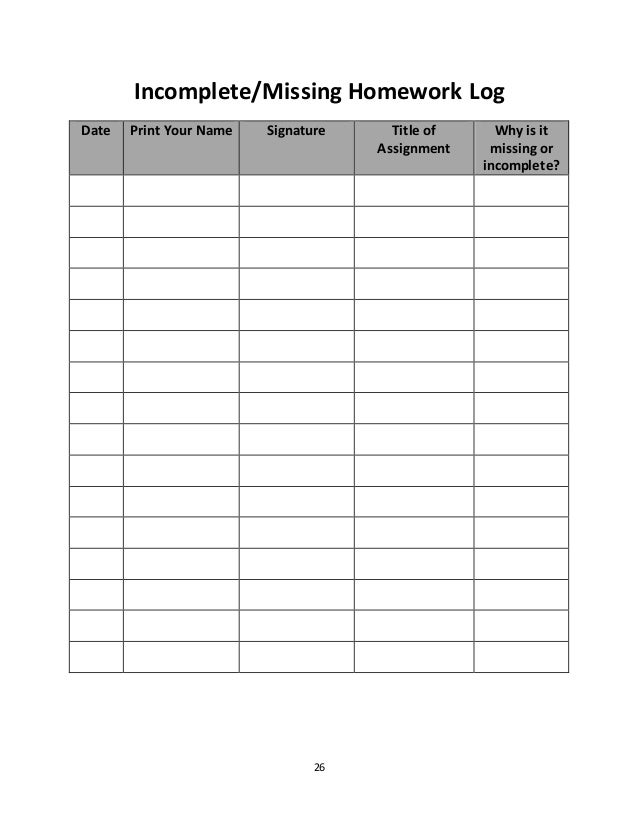 homework log template for students