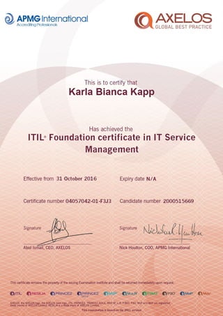 ITIL Foundation Certificate 31 Oct 2016