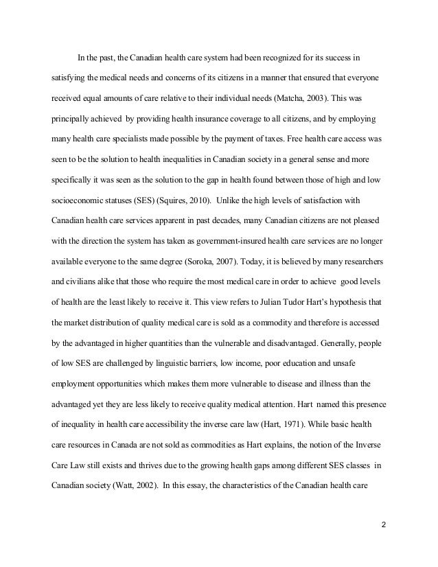 Essay about health care in canada