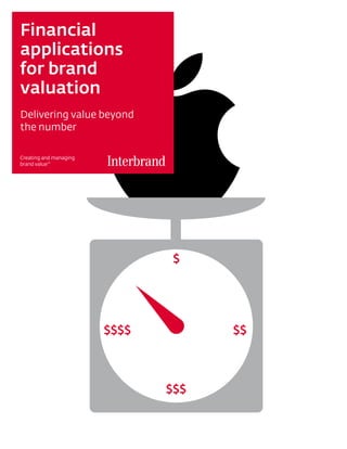 $
$ $$
$
$$
$
$
$
Financial
applications
for brand
valuation
Delivering value beyond
the number
Creating and managing
brand valueTM
 
