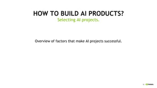 16
HOW TO BUILD AI PRODUCTS?
Overview of factors that make AI projects successful.
Selecting AI projects.
 
