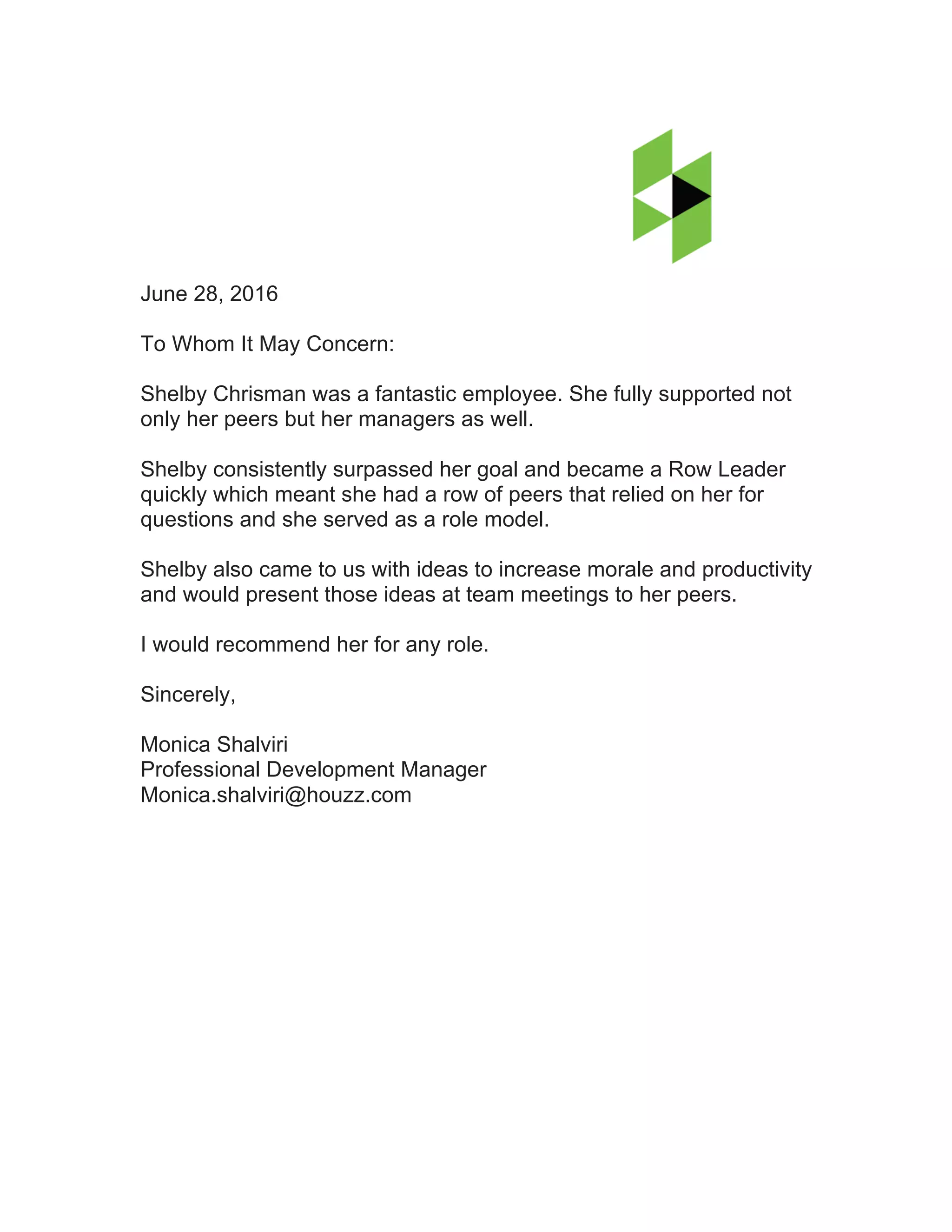 Shelby Chrisman Letter of Rec | PDF