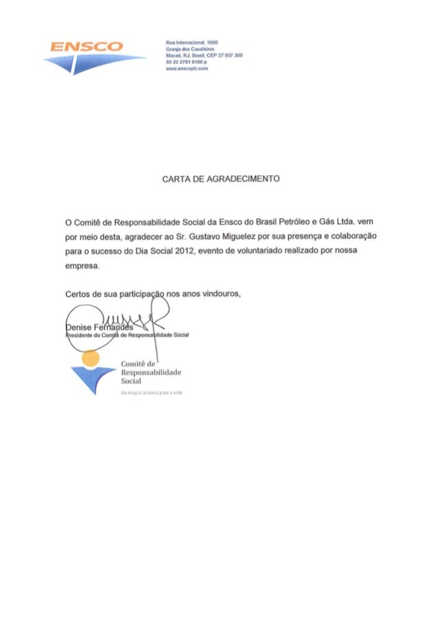 ENSCO Carta de Agradecimento
