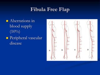 Fibula Free Flap
 Aberrations in
blood supply
(10%)
 Peripheral vascular
disease
 
