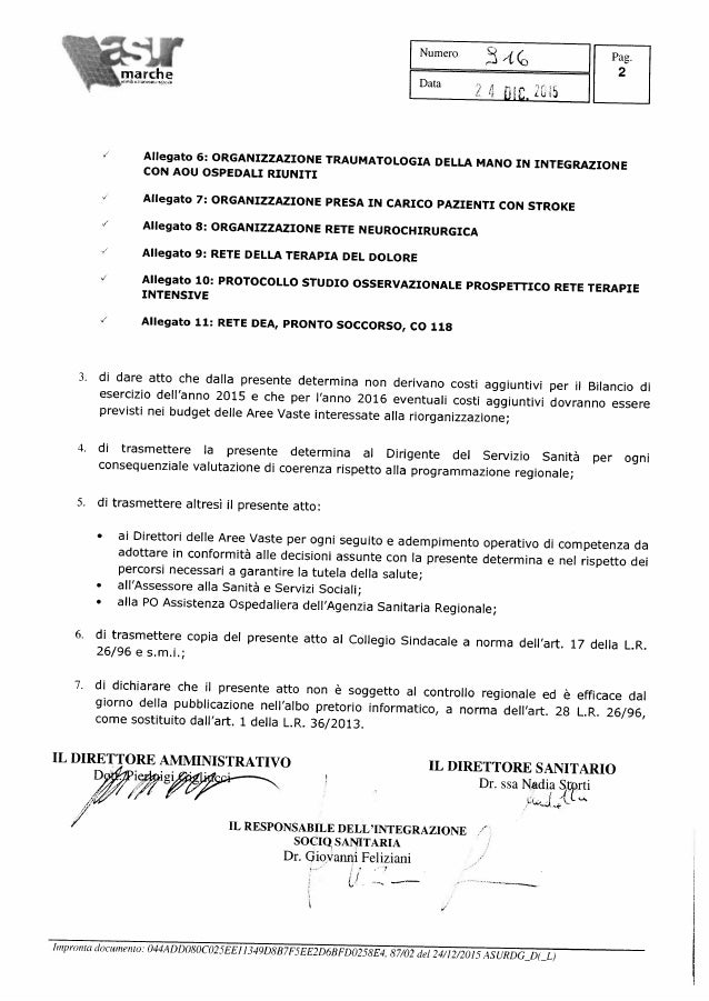 Determina Asur Marche 916 dg e allegati Attivazione Reti Cliniche D…