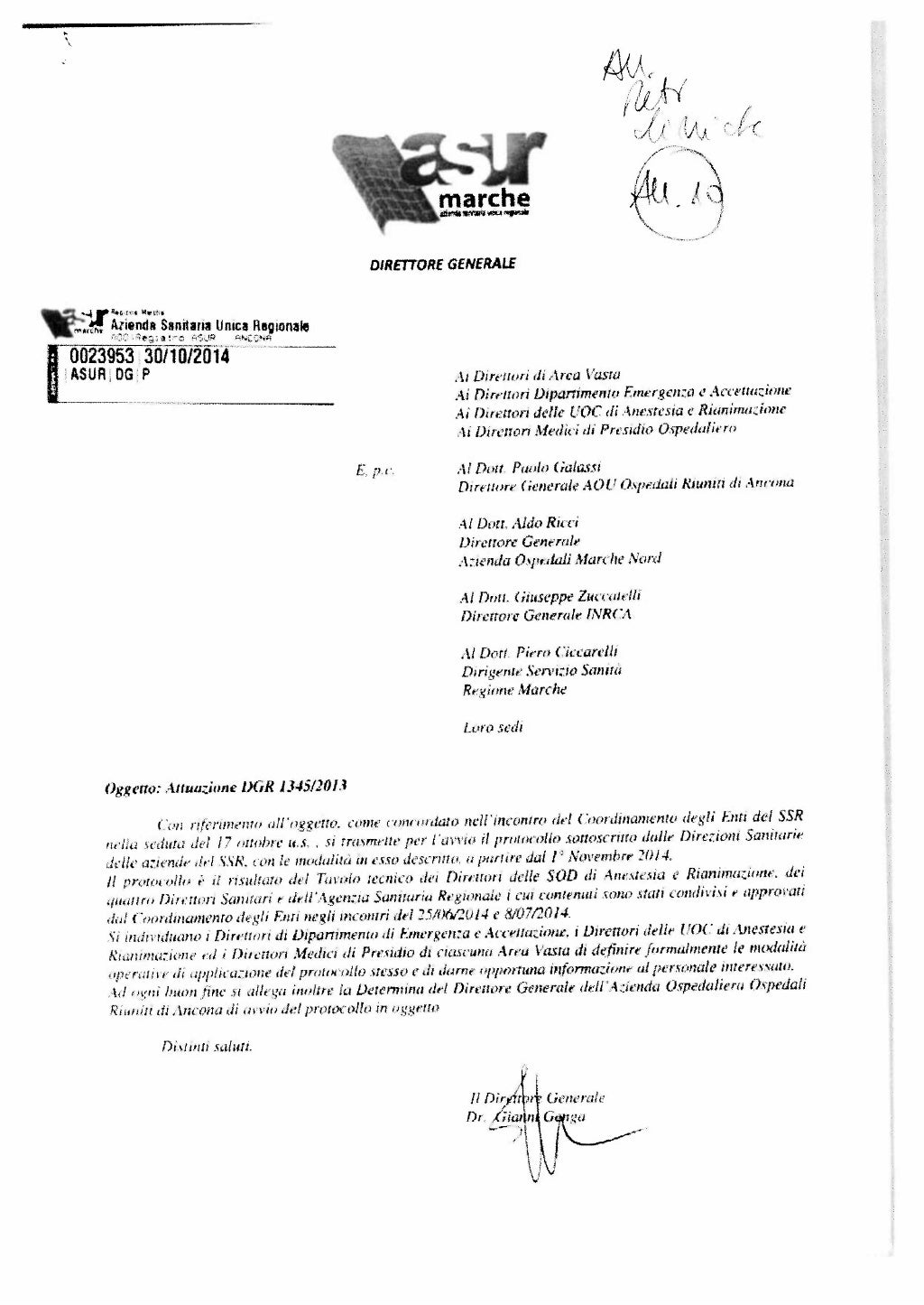 Determina Asur Marche 916 dg e allegati Attivazione Reti Cliniche D…
