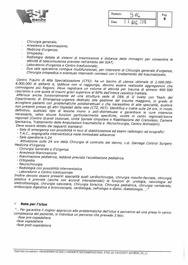 Determina Asur Marche 916 dg e allegati Attivazione Reti Cliniche D…