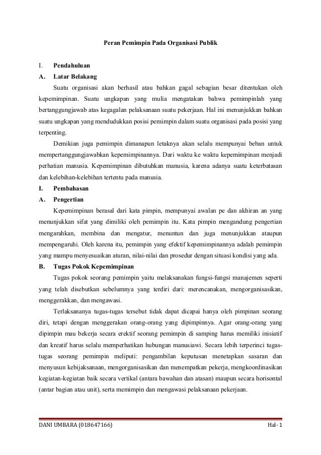 91706499 Tugas1 Makalah Peran Pemimpin Pada Organisasi Publik