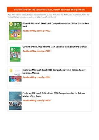 Comprehensive Guide and Test Bank for Microsoft Excel 2016 Mastery | PDF