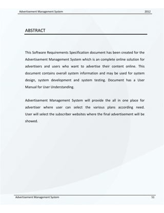 Advertisement Module Documentation Example 91743410 advertisement-management-system-srs | DOC