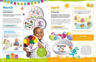 March
PROJECT IDEA #1: under $10
“Happy Birthday!”
Makit projects make great, unique gifts
for a friend or loved one!
Have your students pick a special friend or
family member whose birthday is coming up.
Create personalized plates for them to give as
gifts which show off the recipients age, favorite
things or something special about them
MAKE A PLATE CLASSROOM KIT
K1100 $6.99 PER ART KIT (limit 4)
$6.99 per plate processing fee in addition to kit purchase. We will
credit the cost of each kit towards any group order of 10 or more items.
Makit now offers duplicate items from the same art (see page 14)
DID YOU KNOW?
Chocolate Easter eggs were
not introduced until the early
1900s. Before chocolate eggs,
gifts consisted of decorated
chicken eggs and stuffed hollow
cardboard eggs. Early chocolate
Easter eggs were much smaller
and solid, not large and hollow as
they usually are today!
April
PROJECT IDEA #2: under $10
“Get Hopping!”
Plan an egg hunt for your class by hiding
painted eggs around your classroom, each
containing a fact about this fun holiday.
Once they’ve collected as many eggs as they can,
use the fun facts they find to draw Easter themed
pictures on their Make a Bowl templates. Their
finished bowls will make great containers for real,
painted or chocolate eggs!
MAKE A BOWL CLASSROOM KIT
K1300 $6.99 PER ART KIT (limit 4)
$6.99 per bowl processing fee in addition to kit purchase. We will
credit the cost of each kit towards any group order of 10 or more items.
Makit now offers duplicate items from the same art (see page 14)
Seasonal photo &
personalized items under $20
Commemorate your yearly Easter Egg Hunt
or your kids Easter costumes with a photo
set. Go to Makit.com and order today.
Personalized & photo items ordered online ship within
5 days! Perfect for last minute personalized gifts!
DON’T FORGET!
Easter Sunday is April 5. We will need your artwork by
March 20. to get it to your class in time for Easter.
Orders are shipped within 2 weeks of the date received.
Remember those milestone birthday
parties with personalized dinnerware. Go to
Makit.com to upload your photos.
Seasonal photo &
personalized items under $20
Personalized & photo items ordered online ship within
5 days! Perfect for last minute personalized gifts!
DON’T
FORGET!
Makit will ship your
finished artwork
order within 2 weeks
from the day
we receive it!
4 To order: call 1-800-248-9443, M - F, 8:30 am - 5:00 PM CST or shop 24/7 at www.makit.com	 www.makit.com Made in the USA	 Please have your item number and credit card number ready when ordering 5
 