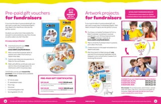 If you love the idea of a personalized gift, but
also want a super easy fundraising program, then
Makit’s Artwork Projects are the perfect choice!
1. 	Purchase a complete fundraiser kit from a
Makit Fundraiser coordinator via email:
sales@makit.com OR download and print
your FREE fundraiser materials at:
www.makit.com/fundraisers.
2. Mail or email the fundraiser letter to parents
	 and collect the funds.
3.	Create artwork on the paper templates by a
	 determined date.
4.	Mail the artwork to Makit along with one
	 payment for processing. Keepsakes will be
	 shipped to your school within 2 weeks from
	 receiving the artwork!
Pre-paid gift vouchers
for fundraisers
If you love the idea of a personalized gift, but
also want a super easy fundraising program,
then Makit’s Pre-Paid Photo Gifts are the
perfect option!
Students can sell an item that enables the
recipient to personalize any way they choose,
as well as select any item they like!
It’s easy and profitable!
1. 	 Download and print your FREE 		
	 fundraiser materials at:
	 www.makit.com/fundraisers.
2. 	Mail or email the fundraiser letter to
	 parents and collect the funds by a
	 determined date.
3.	 Submit one order and one payment to
	 Makit for the certificates.
4.	Makit will fulfill the certificate order and
	 send to the school/organization for
	 distribution within 5 business days.
Certificates can be used toward the
purchase of any of these items, available
from Makit.com.
•	 10” dinner plate
•	 8” salad/desert plate
•	 10oz mug
•	 12oz bowl
•	 Coordinating place mat
•	 Serving platter (14 x 9)
Artwork projects
for fundraisers
Available from your Makit Fundraiser Coordinator
K1100FUND-PLATE 		 $25.00 per kit
K1300FUND-BOWL 		 $25.00 per kit
K1203FUND-MUG	 		 $25.00 per kit
Kits include: Pre-printed poster, parent letters, sample
plate with easel, order form, instructions and paper art
templates. Makit will credit the $25 kit cost if your
order includes 50 or more items.
PRE-PAID GIFT CERTIFICATES
$25 VALUE	 K1525 $15.00 each
The certificate entitles the recipient to apply $25 towards the purchase
of any item(s) on our website.
$50 VALUE	 K3050 $30.00 each
The certificate entitles the recipient to apply $50 towards the purchase
of any item(s) on our website.
UP TO
$20
PROFIT
PER GIFT
CERTIFICATE
ACTUAL MAKIT FUNDRAISING RESULTS!
A Santa Monica school raised over $9,600!
A national childcare chain raised over $350,000!
10 11To order: call 1-800-248-9443, M - F, 8:30 am - 5:00 PM CST or shop 24/7 at www.makit.com	 www.makit.com Made in the USA	 Please have your item number and credit card number ready when ordering
 