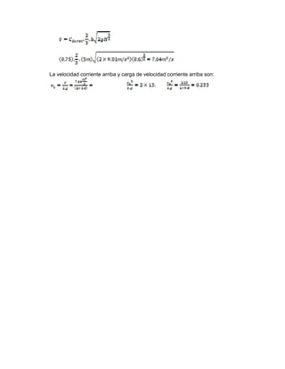 La velocidad corriente arriba y carga de velocidad corriente arriba son:
 